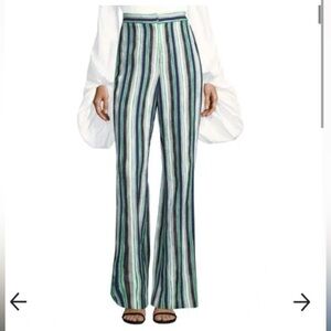 NEW AMUR Nicole Striped Flare High Rise Cotton Linen Pants Size 2